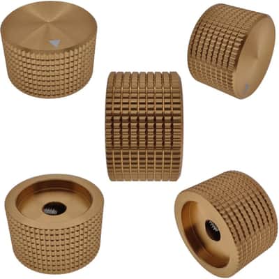 5 Pack Aluminum Rotary Electronic Control Potentiometer Knob,for 0.23'' Diameter Shaft, 0.98'' Dia, 0.61'' H, Guitar Knob, Audio knob, Volume Control Knob(Gold) image 1