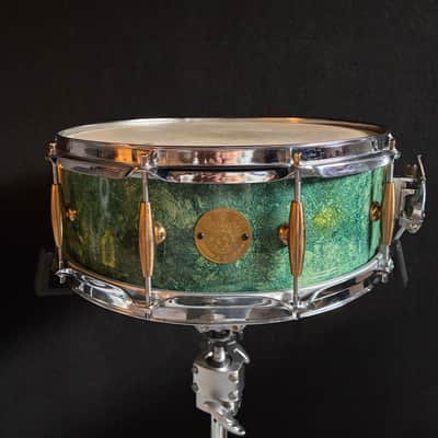 GAM (Gli Antichi Mestieri)  14x5 Wood Snare Drum Early-mid 2000’s - Green Marbled Lacquer image 7