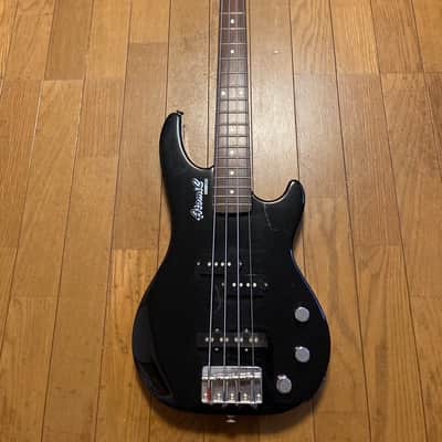 1987 Greco Atomic medium scale bass black with 80s graphics image 1