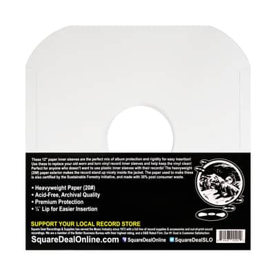 (100) Archival Quality Acid-Free Heavyweight Paper Inner Sleeves with Hole for 12" Vinyl Records - Durable 20# Paper - Easy Record Insertion - #12IW image 2