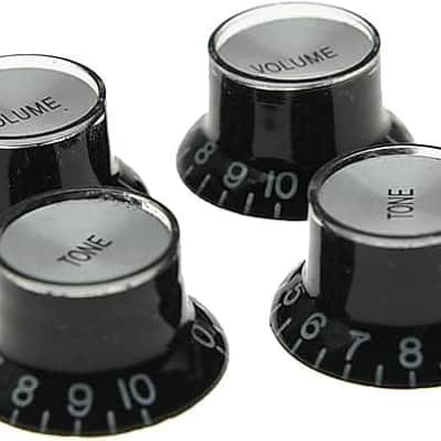Set of 4 LP Guitar Reflector Knobs Black with Chrome Cap Top Hat Knobs for SG Epiphone Les Paul image 1