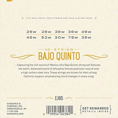 D'Addario EJ85 Phosphor Bronze Bajo Quinto Strings,10 string image 2