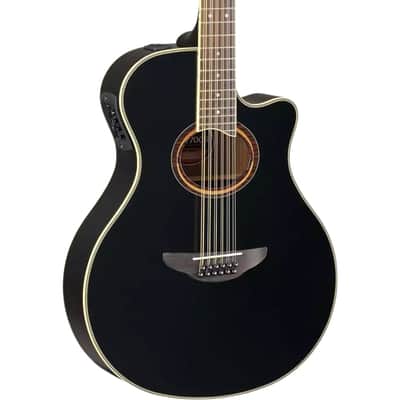 Yamaha 12 String Black Thinline Cutaway Acoustic Electric Guitar image 1