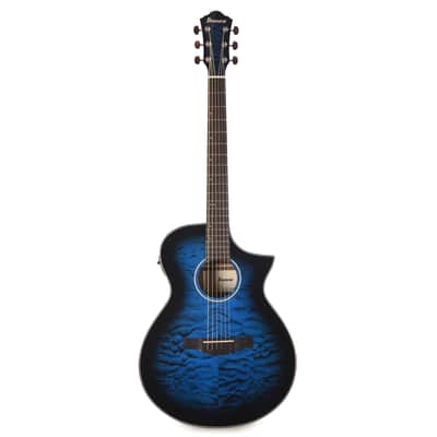 Ibanez AEWC16QATLH AEWC Acoustic-Electric Guitar Transparent Blue Sunburst High Gloss image 4