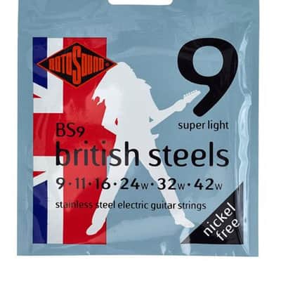 Rotosound BS9 British Steels Stainless Steel Electric Guitar Strings, 9-42, Super Light