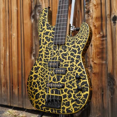 Schecter USA CUSTOM SHOP Model-T Black/Gold Satin Crackle 4-String Electric Bass Guitar w/ Black Tolex Case (2025) image 9