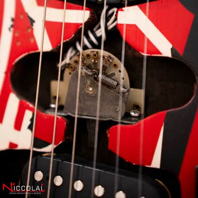 EVH Striped Series Frankenstein Frankie, Maple Fingerboard, Red with Black Stripes Relic image 7