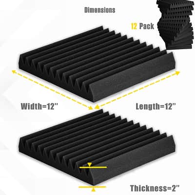 (12 Pcs) 2" X 12" X 12" Acoustic Panels Foam  Studio Wedge Tiles Sound Panels Wedges Sound Absorbing image 2