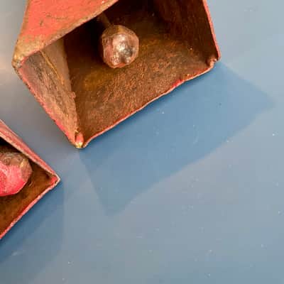 Vintage Metal Cowbells Pair w/ Heavy Link Chain - Red image 6