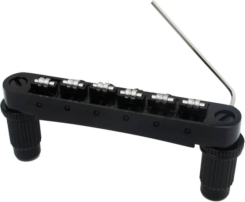 Guitar Tune-O-Matic Roller Saddle Bridge Replacement Part Compatible with Gibson Les Paul LP SG Style 6 String Electric Guitar - GM005, Black image 1