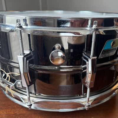 Vintage 70’s 6.5” Black Beauty Ludwig No. 417 6.5x14" 10-Lug Brass Snare Drum Pointed Blue/Olive Badge 1977 - 1979  Black Nickel-Plated Original Heads dB-300 dB-1250 image 13