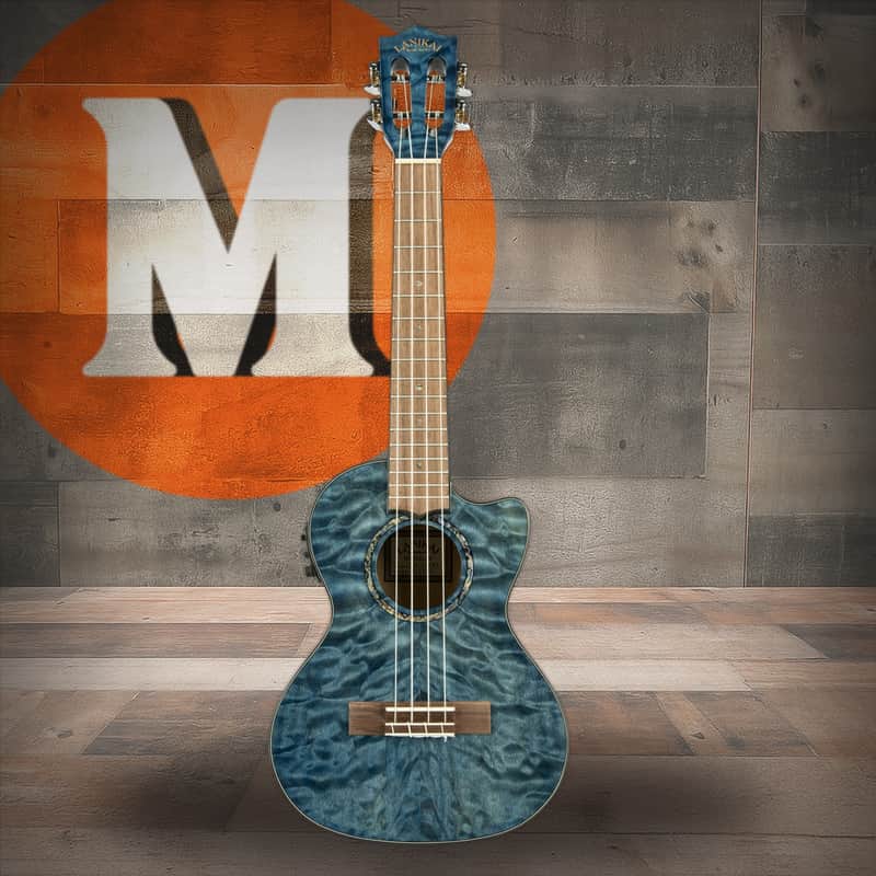 Lanikai Quilted Maple Blue stain Tenor with Kula Preamp A/E Ukulele (QM-BLCET) image 1