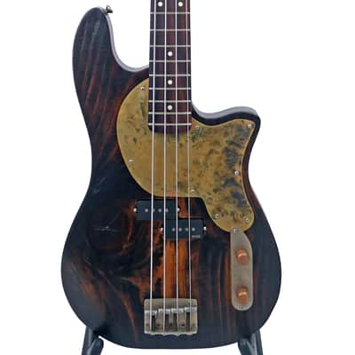 Offbeat Guitars "Priscilla" Bass - Distressed Pine Body, EMG Geezer Butler P/U, Aged Brass Pickguard image 2