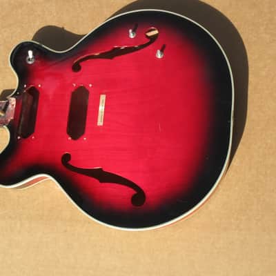 Vintage 1960s Univox Red Sunburst Semi Hollow 335 Guitar Body Japan Teisco Nice image 3