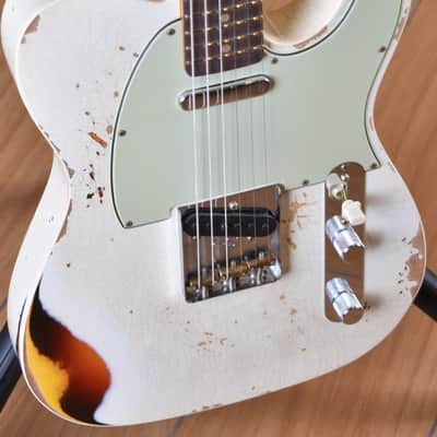 Fender Custom Shop Telecaster 1960 Heavy Relic Aged Olympic White Over 3 Color Sunburst 2024 image 7