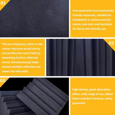 Low-Frequency Soundproofing 12 ''X 7 "X 7" Low-Frequency Trap Bass Trap Wall Corner Sound-Absorbing Sponge Sound-Absorbing Cotton (4Pack, Black) image 5