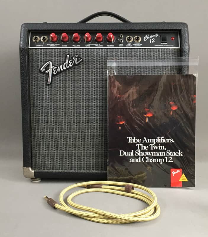 Vintage Fender Tube Champ 12 1987-1993 Rare Original Red Knob Guitar Amp Black Grey Tolex Original Print Ad Mint image 1