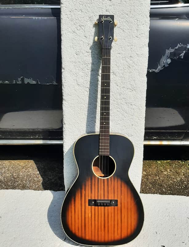 Harmony Stella Tenor Guitar, 1960's, Sunburst, Wavery Tuners, Case - Good