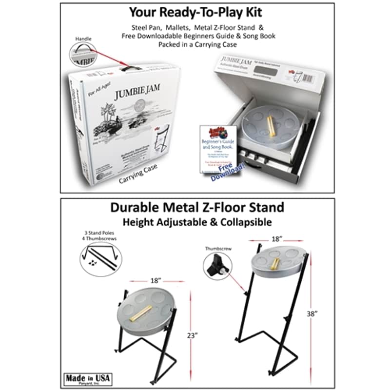 Jumbie Jam Steel Drum Kit- Metal Z-Floor Stand, Silver image 1