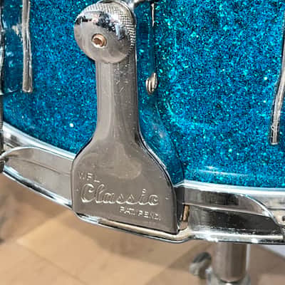 1950's WFL 4 Piece Drum Kit, Blue Aqua Sparkle, Complete W / Cases, Drop Dead Gorgeous image 11