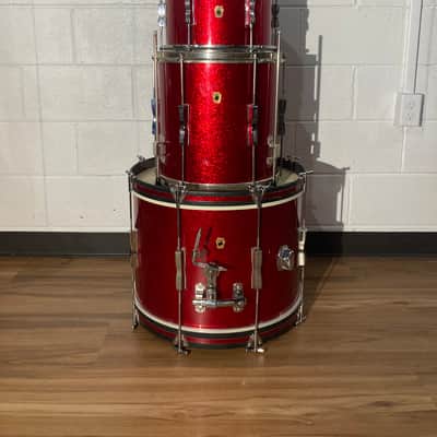 Ludwig No. 996-1 Club Date Outfit 8x12" / 14x14" / 14x20" Drum Set with Keystone Badges 1967 - Red Sparkle image 1