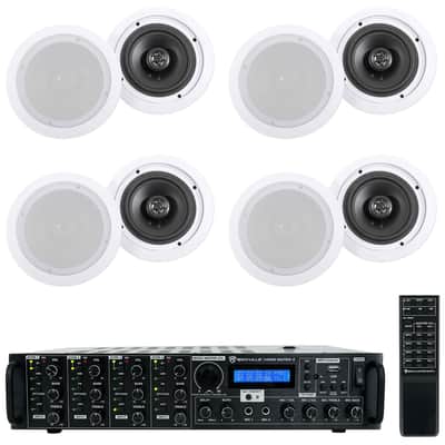 Rockville 4-Room Home Ceiling Speaker System w/(8) 6.5" Speakers+4 Zone Receiver image 1