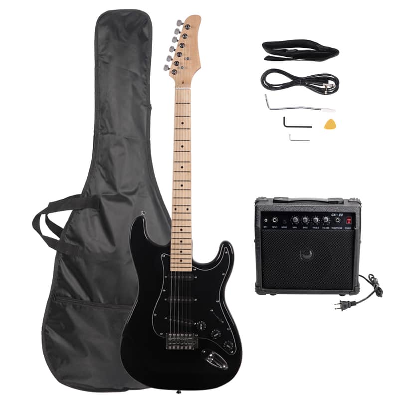 ST Stylish Electric Guitar with Black Pickguard Includes Amp, Soft Case, Strap, Cord, and Pick 2020s - Black image 1