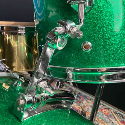 Frankie Banali's Quiet Riot, Canopus 4-Piece Set, 26", 18", 16", 14" , 6.5x14 Brass Snare. 2010 - Green Sparkle, Bonham Sizes! With Hardware and Frankie's Stick Bag! image 17