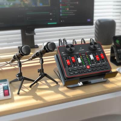 Podcast Equipment Bundle For 2 Mic Tiktok Video Content Creator Kit, Audio Interface Dj Mixer Sound Card/Board Condenser Microphone For Studio Smartphone/Pc/Laptop Broadcast Recording/Live Stream image 4