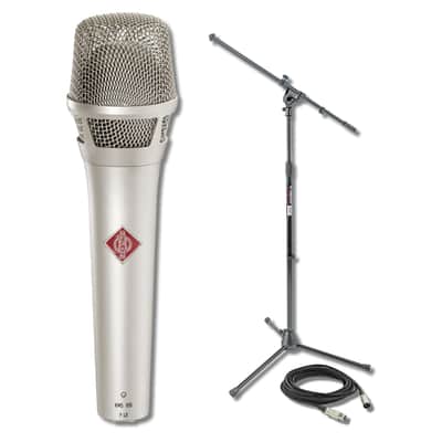 Neumann KMS 105 Supercardioid Condenser Handheld Vocal Microphone - Nickel with On-Stage Stands MS7701B Microphone Stand and XLR Cable image 1