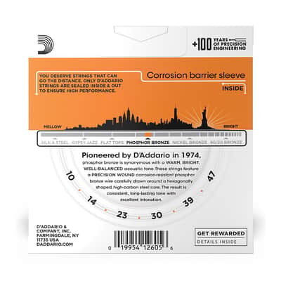 D'Addario Phosphor Bronze Acoustic Guitar Strings 3 Pack (.010 - .047) image 2