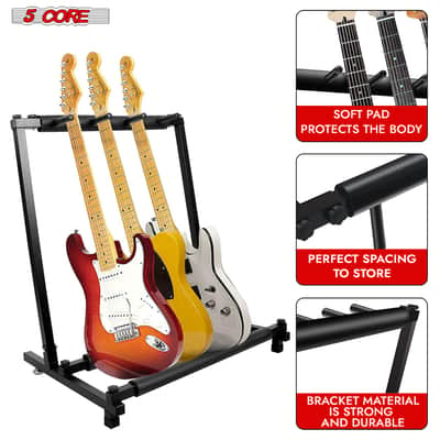 5 Core Multi Guitar Rack Stand Floor 3 Slot Adjustable Flying V Guitars Holder image 4