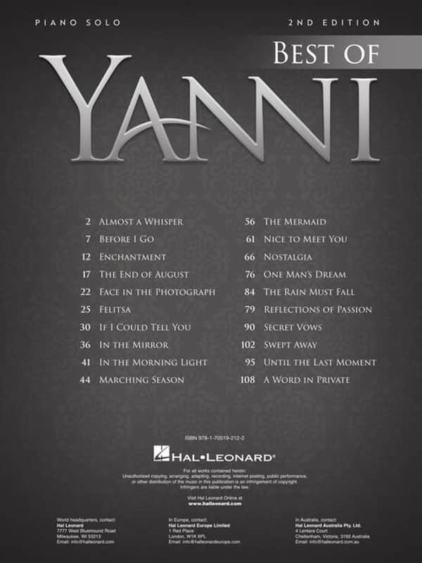 Best Of Yanni 2Nd Edition Piano Solo Personality Hal Leonard image 1
