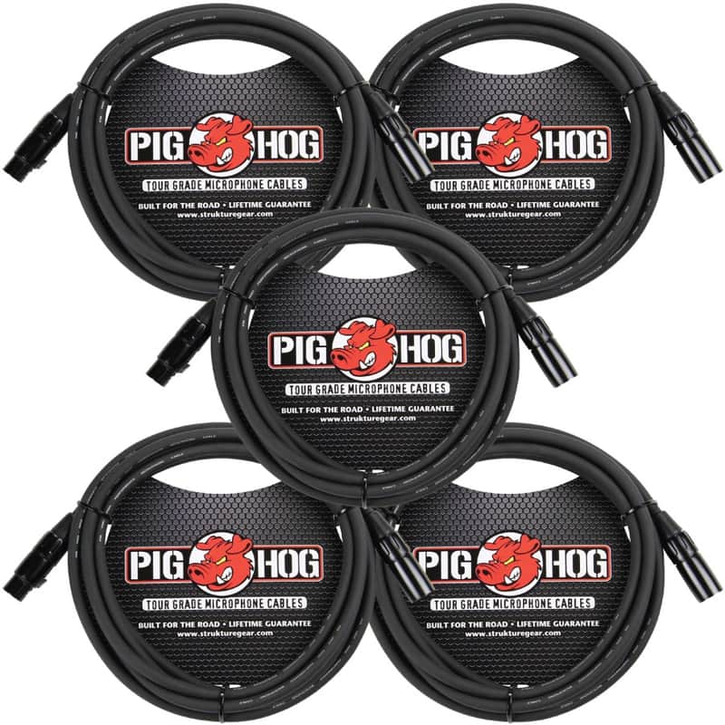 5 Pack Pig Hog PHM15 Tour Grade XLR Male to Female Mic Cable - 15' image 1