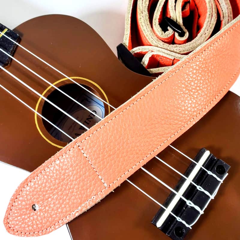 Coral Premium Leather Ukulele Strap - Light Orange Leather Design Ukulele Strap -Handmade -Soft Leather Ukulele Strap - Button Ukulele Strap image 1