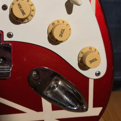 Vintage 1980s Hondo EVH Strat Copy Metallic Red/White Stripes Upgraded Tuners & Set Up image 5