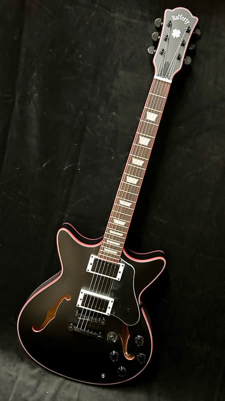 Rafferty Semi Hollow - Satin black with red binding image 1