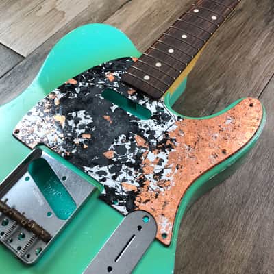 Pickguard Fender Telecaster style ABSTRACT black white copper leaf scratchplate S painted image 4