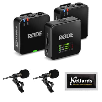 RODE Wireless GO (Gen 3) 2-Person Compact Digital Wireless Microphone Recorder Black Bundle with Grade Lavalier Lapel Microphone (2 Pack), Kellards Cleaning Cloth image 1