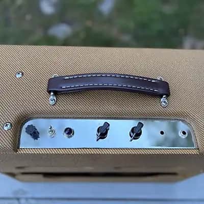 Victoria Royal-on order-Dark Nitro Lacquered Tweed-Oxblood & Gold Stripe Grill Cloth-Custom Order 5 watts 6v6 (15 watts using 6l6) 1x10 or 1x12 with tone control-5F1 Champ style amp in a 5E3 Deluxe sized cabinet-Also Available in Head only option image 3