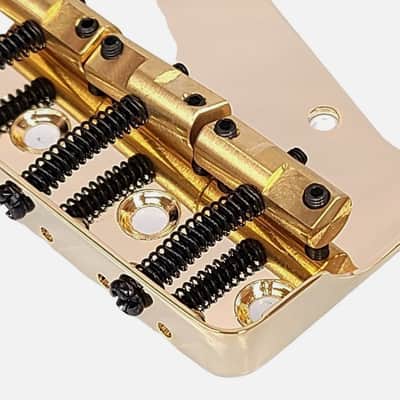 Telecaster Tele Guitar Bridge Compensated Brass Saddles Cut-Down Sides, Gold image 3