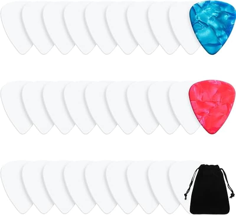30 Pieces Sublimation Blank Guitar Pick 0.46 mm 0.71mm 0.96mm Thickness Guitar Pick Personalized Aluminum Guitar Pick for Women Men Guitarists Acoustic Classical Electric Bass Guitar image 1