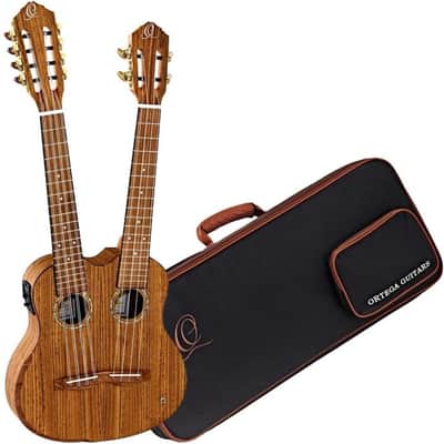 Ortega HYDRA Custom Built Series Ovangkol Top Mahogany Double-Necks 4/8-String Acoustic-Electric Tenor Ukulele w/Gig Bag image 1