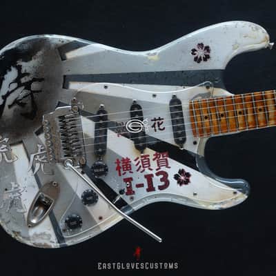 Fender Stratocaster Floyd Rose MXY-7 Ohka Cherry Blossom Kamikaze V3 in White Aged Relic (Rare 1of1) image 7