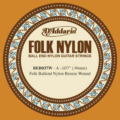 D'Addario D''Addario BEB037W Folk Nylon Guitar Single String, Bronze Wound, Ball End, .037 image 2