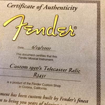 Fender Custom Shop 2001 1950's Telecaster Certificate of Authenticity -COA image 2