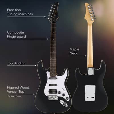 Beginner Electric Guitar Kit w/ Headphone Amp, Padded Gig Bag, Headphones - Black image 4