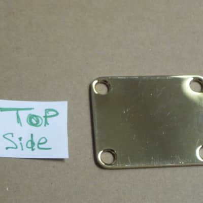 very lightly relic'd genuine Fender Gold Four Bolt Neck Plate (gold plated steel) +screws p/n 0991447200 (blank, NO Micro-Tilt Adjustment) from 2002-2003 SRV Artist Ser Strat (NO guitar) but can be used on dif year guitar / bass] Screws: # 8, 1&1/4" L image 10