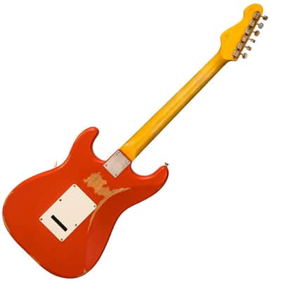Vintage V6 ICON Electric Guitar ~ Distressed Firenza Red image 2
