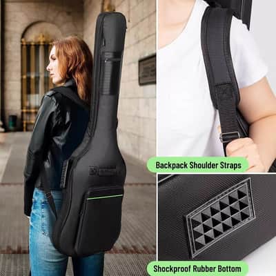 Electric Bass Guitar Gig Bag | Lightweight Padded Backpack with 0.3-inch Padding & Multiple Pockets | Fits 43" to 46" Bass Guitars image 4